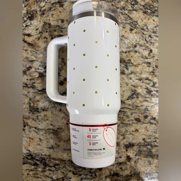 Stanley White and Gold Polka Dot Quencher H2.0 Tumbler with Handle - Picture 3 of 6